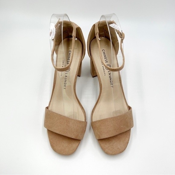 Chinese Laundry‎ Womens Dark Nude Faux Vegan Suede Block Heels Sandals Shoes 7.5 - Picture 2 of 15